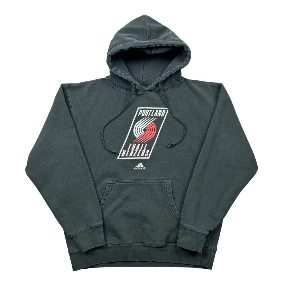 Y2K Adidas Portland Trail Blazers Hoodie Men Medium Black NBA Sports Sweatshirt
